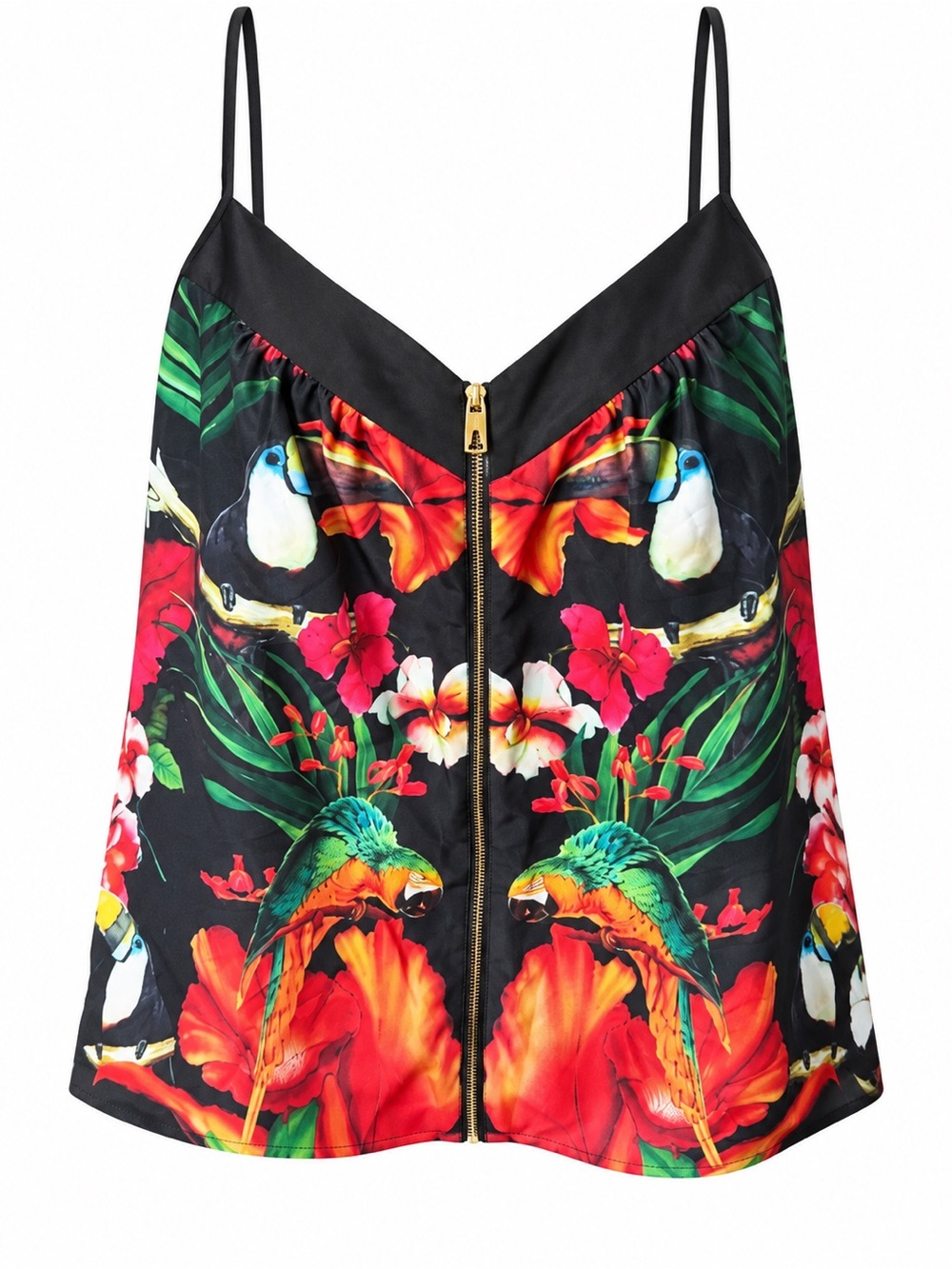 Ted Baker London Tropical Parrot Toucan Floral Zip Cami Top L NWOT Statement
